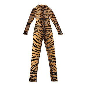 Women’s Vintage Trickz N Treatz Tiger Print Stretch Jumpsuit Y2K